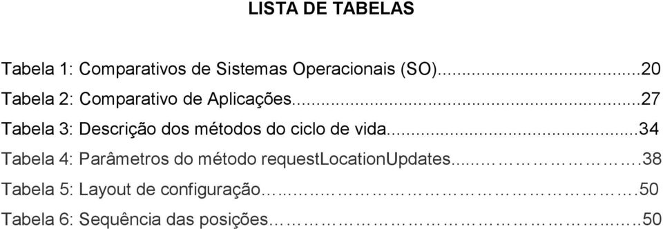 ..27 Tabela 3: Descrição dos métodos do ciclo de vida.