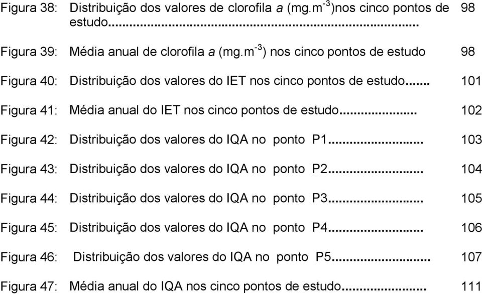 .. 102 Figura 42: Distribuição dos valores do IQA no ponto P1... 103 Figura 43: Distribuição dos valores do IQA no ponto P2.