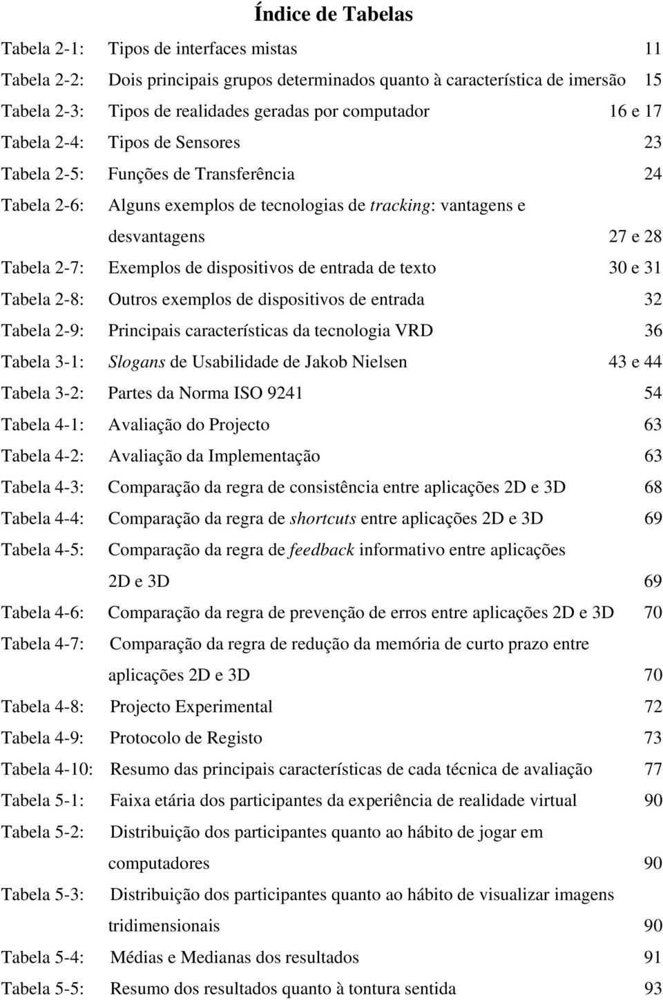 Exemplos de dispositivos de entrada de texto 30 e 31 Tabela 2-8: Outros exemplos de dispositivos de entrada 32 Tabela 2-9: Principais características da tecnologia VRD 36 Tabela 3-1: Slogans de