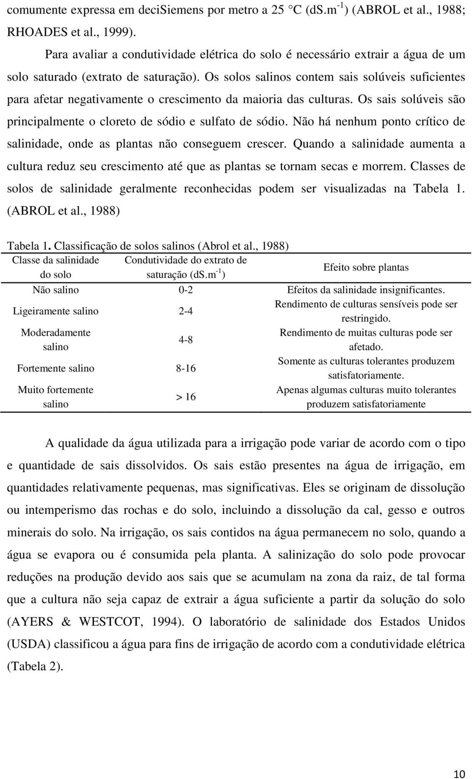 Os solos salinos contem sais solúveis suficientes para afetar negativamente o crescimento da maioria das culturas. Os sais solúveis são principalmente o cloreto de sódio e sulfato de sódio.