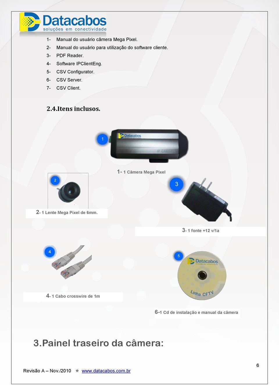 4- Software IPClientEng. 5- CSV Configurator. 6- CSV Server. 7- CSV Client. 2.4.Itens inclusos.