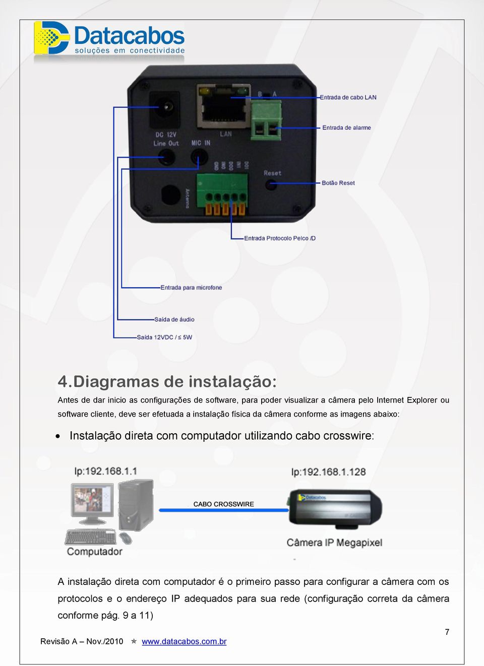 Instalação direta com computador utilizando cabo crosswire: A instalação direta com computador é o primeiro passo para