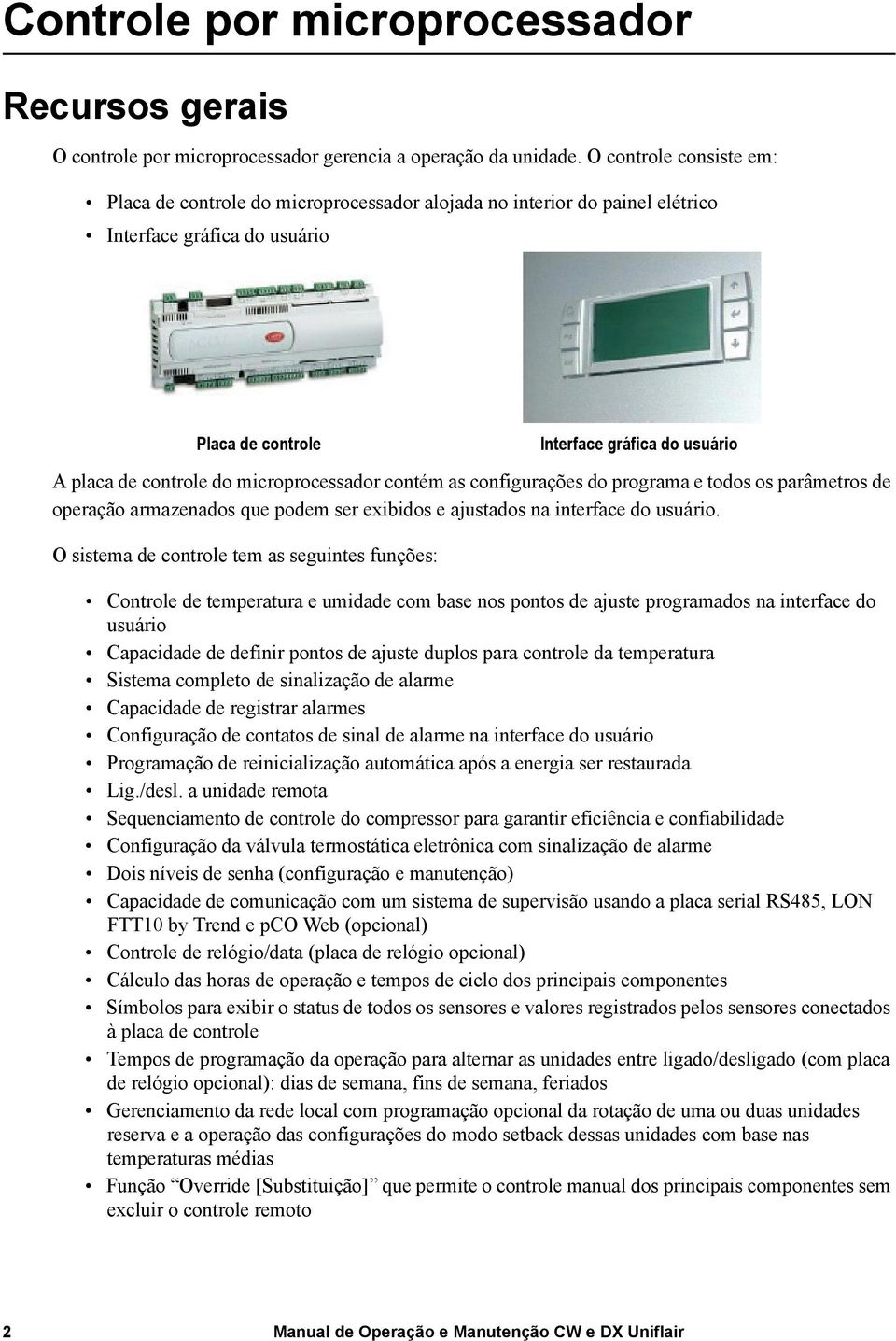 microprocessador contém as configurações do programa e todos os parâmetros de operação armazenados que podem ser exibidos e ajustados na interface do usuário.