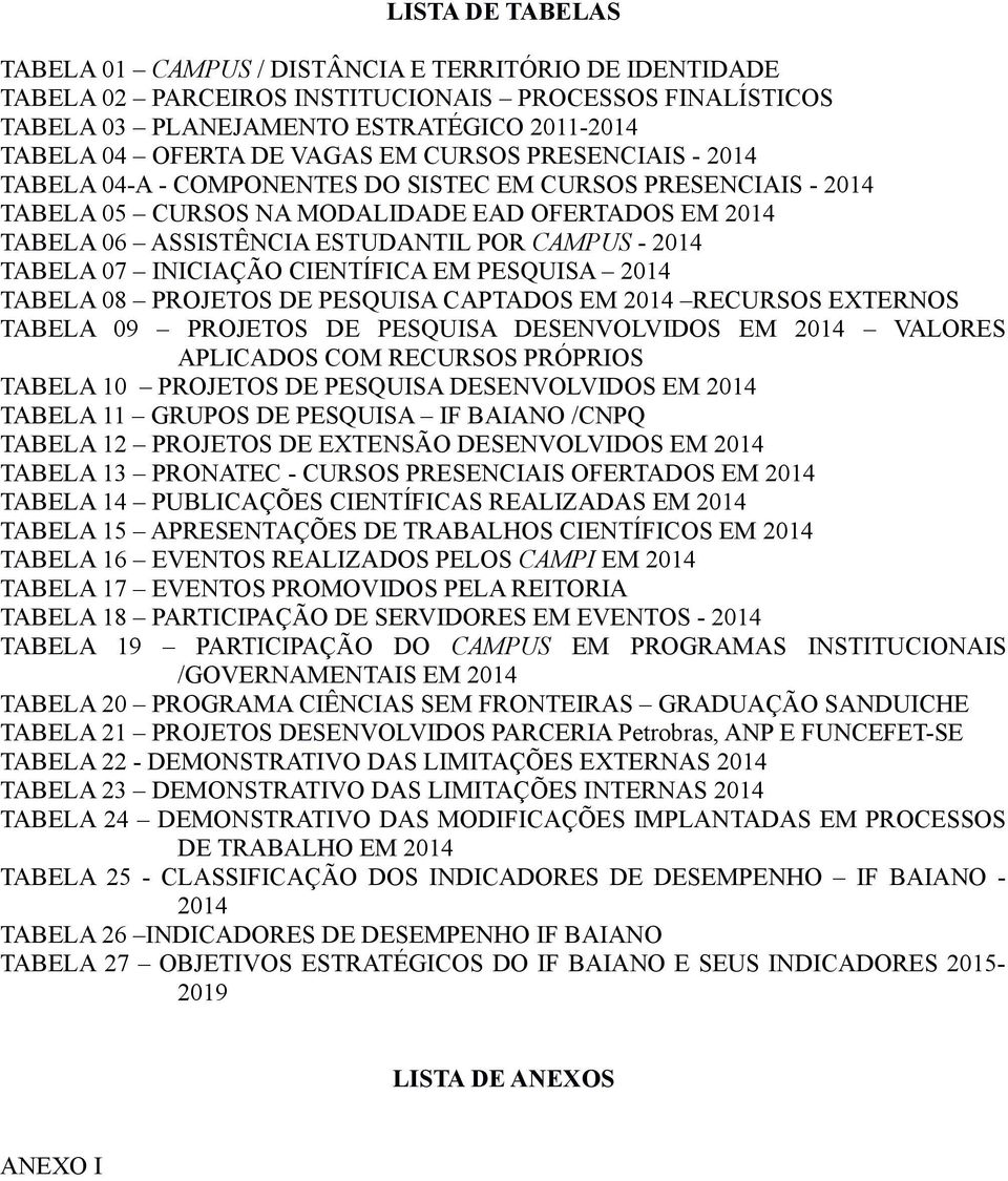 2014 TABELA 07 INICIAÇÃO CIENTÍFICA EM PESQUISA 2014 TABELA 08 PROJETOS DE PESQUISA CAPTADOS EM 2014 RECURSOS EXTERNOS TABELA 09 PROJETOS DE PESQUISA DESENVOLVIDOS EM 2014 VALORES APLICADOS COM