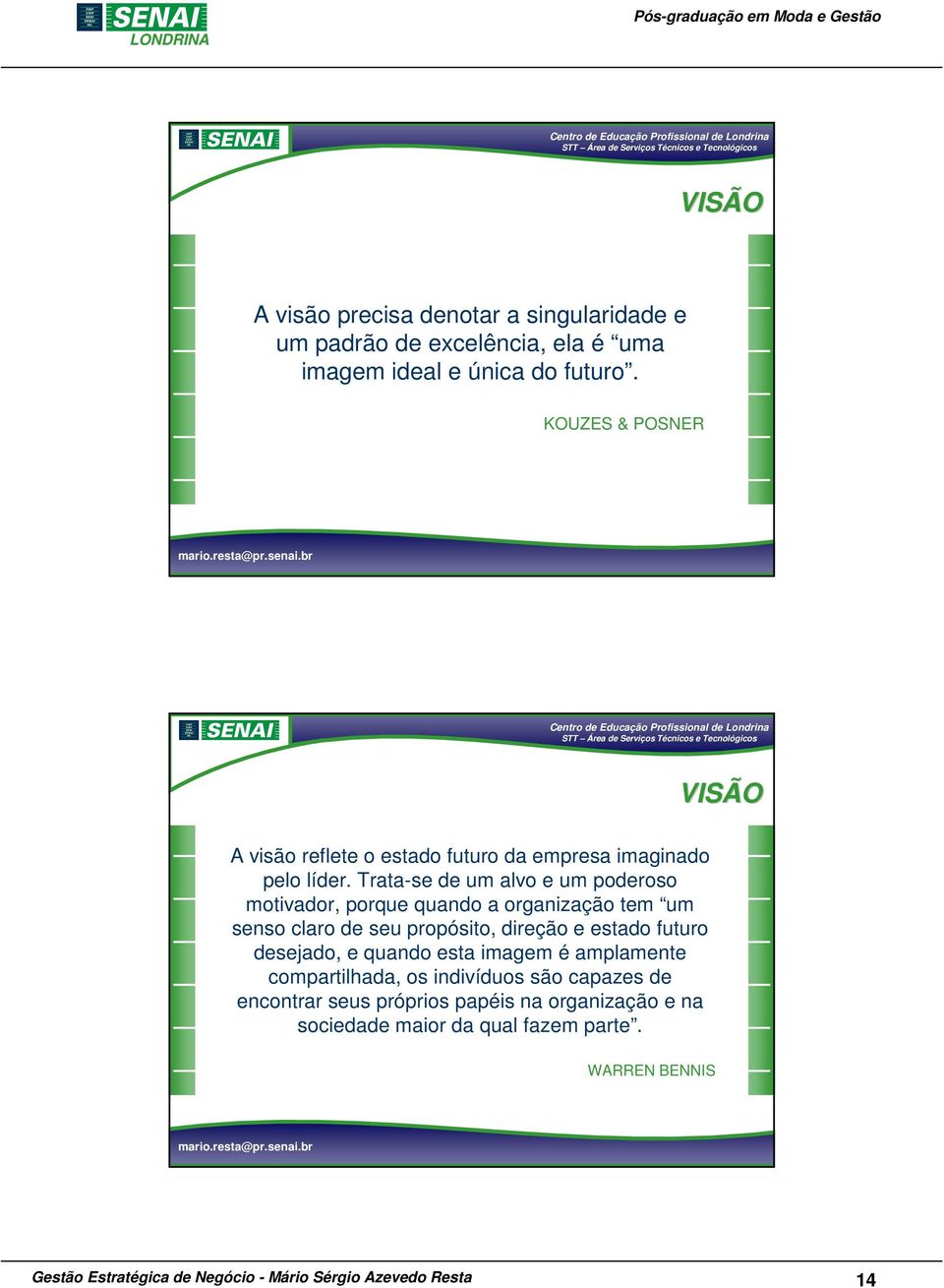 Trata-se de um alvo e um poderoso motivador, porque quando a organização tem um senso claro de seu propósito, direção e estado