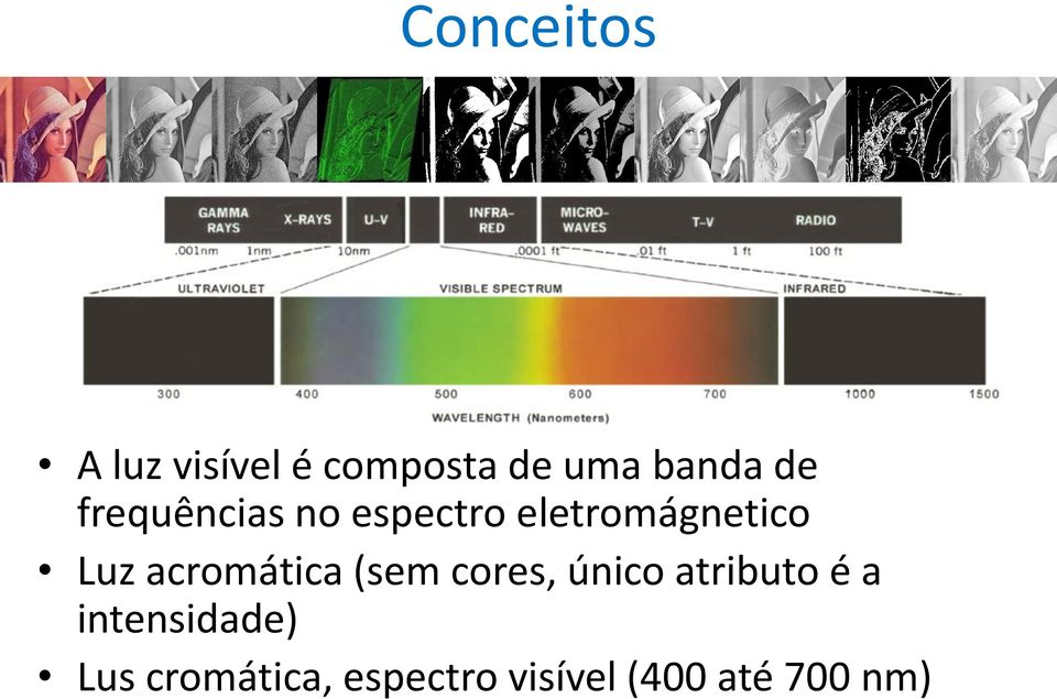 acromática (sem cores, único atributo é a