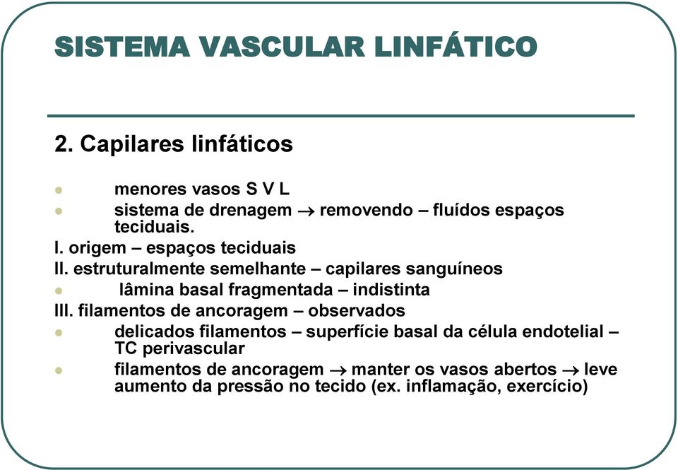 origem espaços teciduais II. estruturalmente semelhante capilares sanguíneos lâmina basal fragmentada indistinta III.