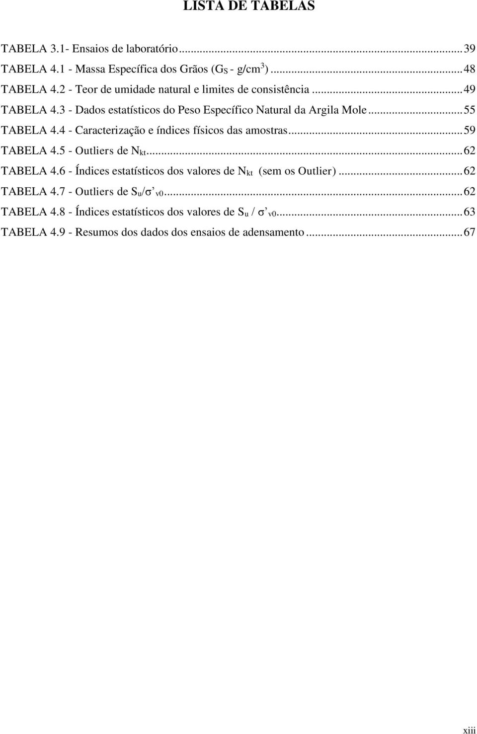 4 - Caracterização e índices físicos das amostras... 59 TABELA 4.5 - Outliers de Nkt... 62 TABELA 4.