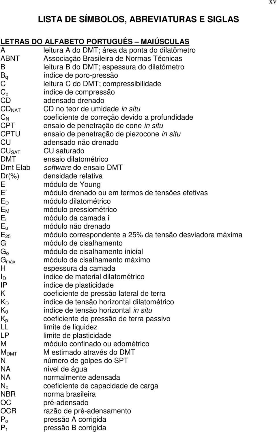 devido a profundidade CPT ensaio de penetração de cone in situ CPTU ensaio de penetração de piezocone in situ CU adensado não drenado CU SAT CU saturado DMT ensaio dilatométrico Dmt Elab software do