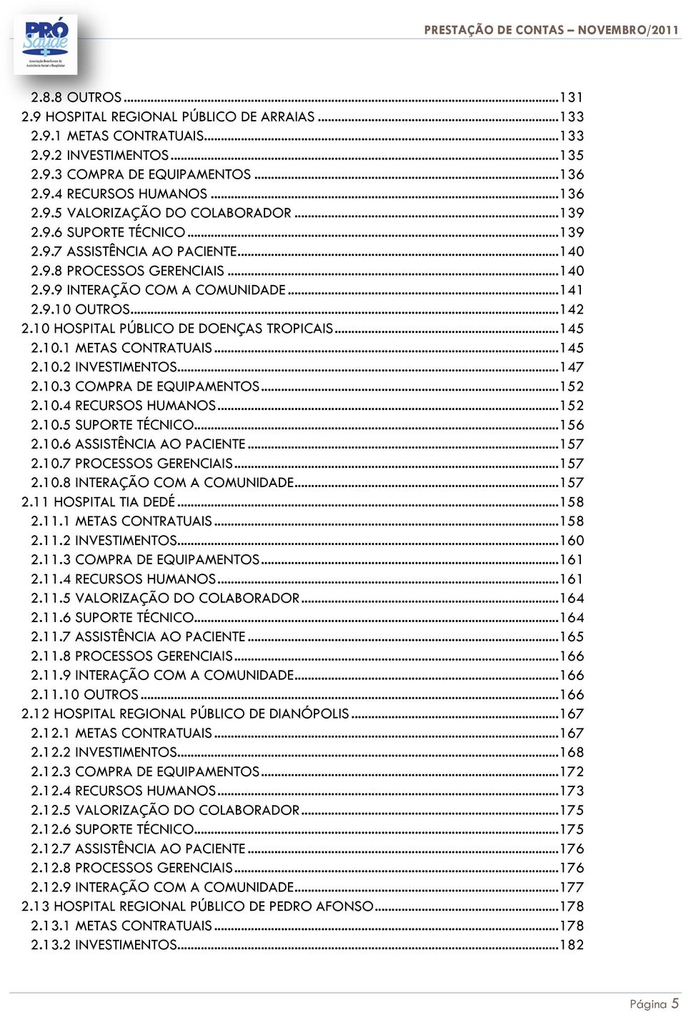 10 HOSPITAL PÚBLICO DE DOENÇAS TROPICAIS... 145 2.10.1 METAS CONTRATUAIS... 145 2.10.2 INVESTIMENTOS... 147 2.10.3 COMPRA DE EQUIPAMENTOS... 152 2.10.4 RECURSOS HUMANOS... 152 2.10.5 SUPORTE TÉCNICO.