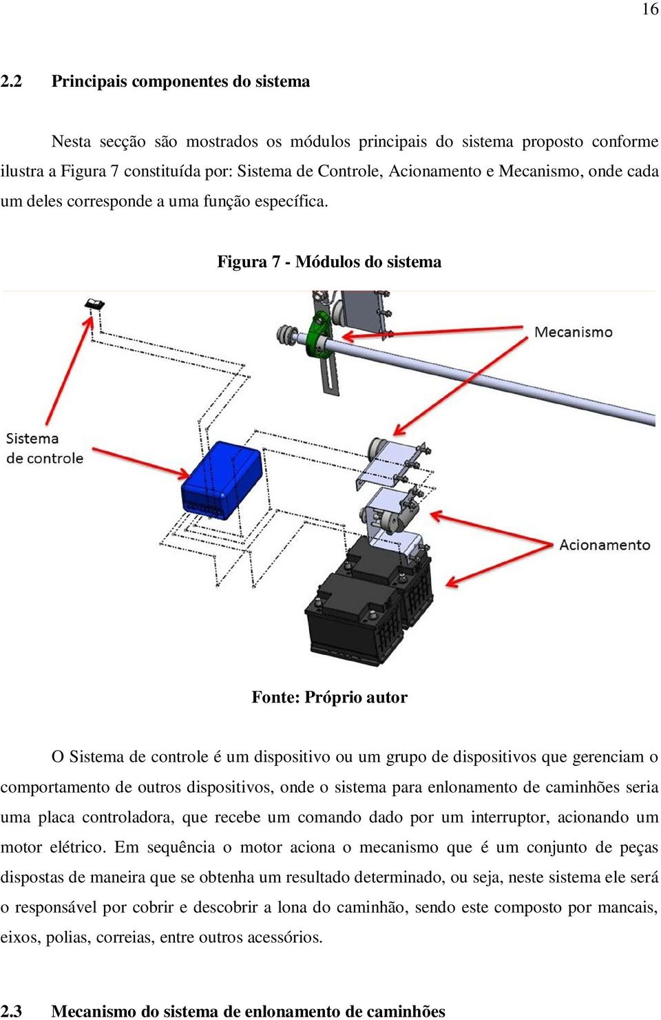 Figura 7 - Módulos do sistema Fonte: Próprio autor O Sistema de controle é um dispositivo ou um grupo de dispositivos que gerenciam o comportamento de outros dispositivos, onde o sistema para