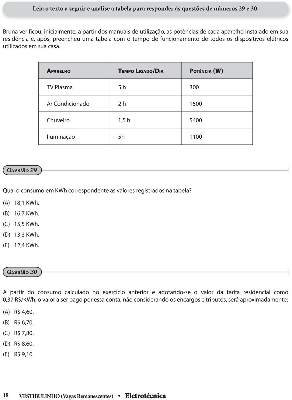 dispositivos elétricos utilizados em sua casa.