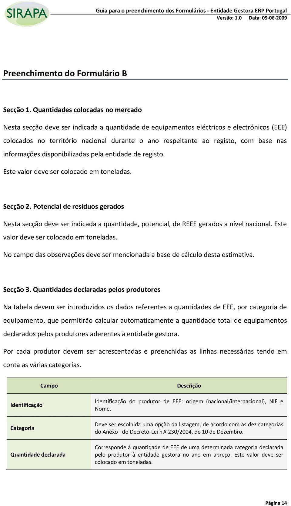 base nas informações disponibilizadas pela entidade de registo. Este valor deve ser colocado em toneladas. Secção 2.