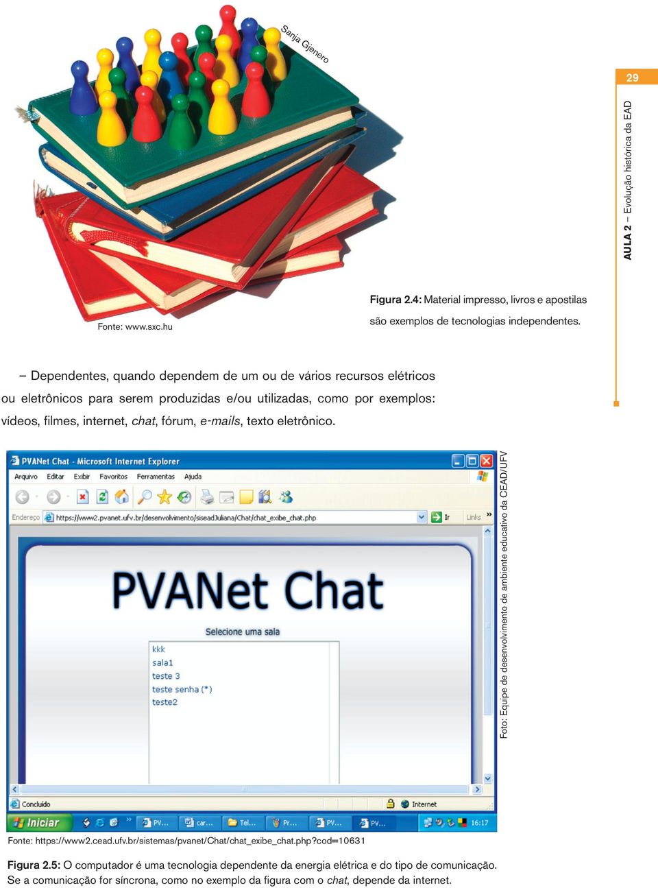 fórum, e-mails, texto eletrônico. Foto: Equipe de desenvolvimento de ambiente educativo da CEAD/UFV Fonte: https://www2.cead.ufv.br/sistemas/pvanet/chat/chat_exibe_chat.