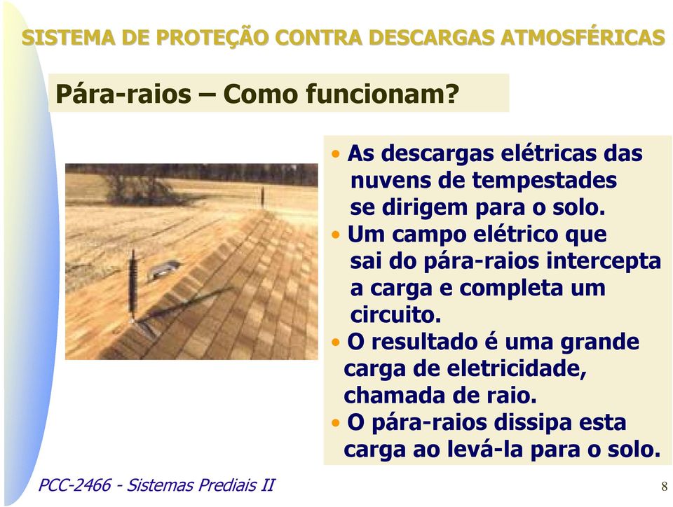 Um campo elétrico que sai do pára-raios intercepta a carga e completa um circuito.