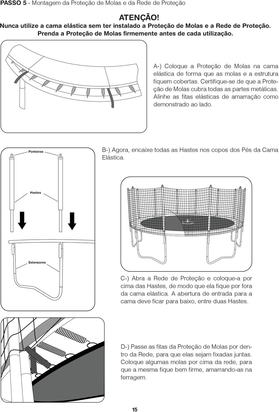 Certifique-se de que a Proteção de Molas cubra todas as partes metálicas. Alinhe as fitas elásticas de amarração como demonstrado ao lado.