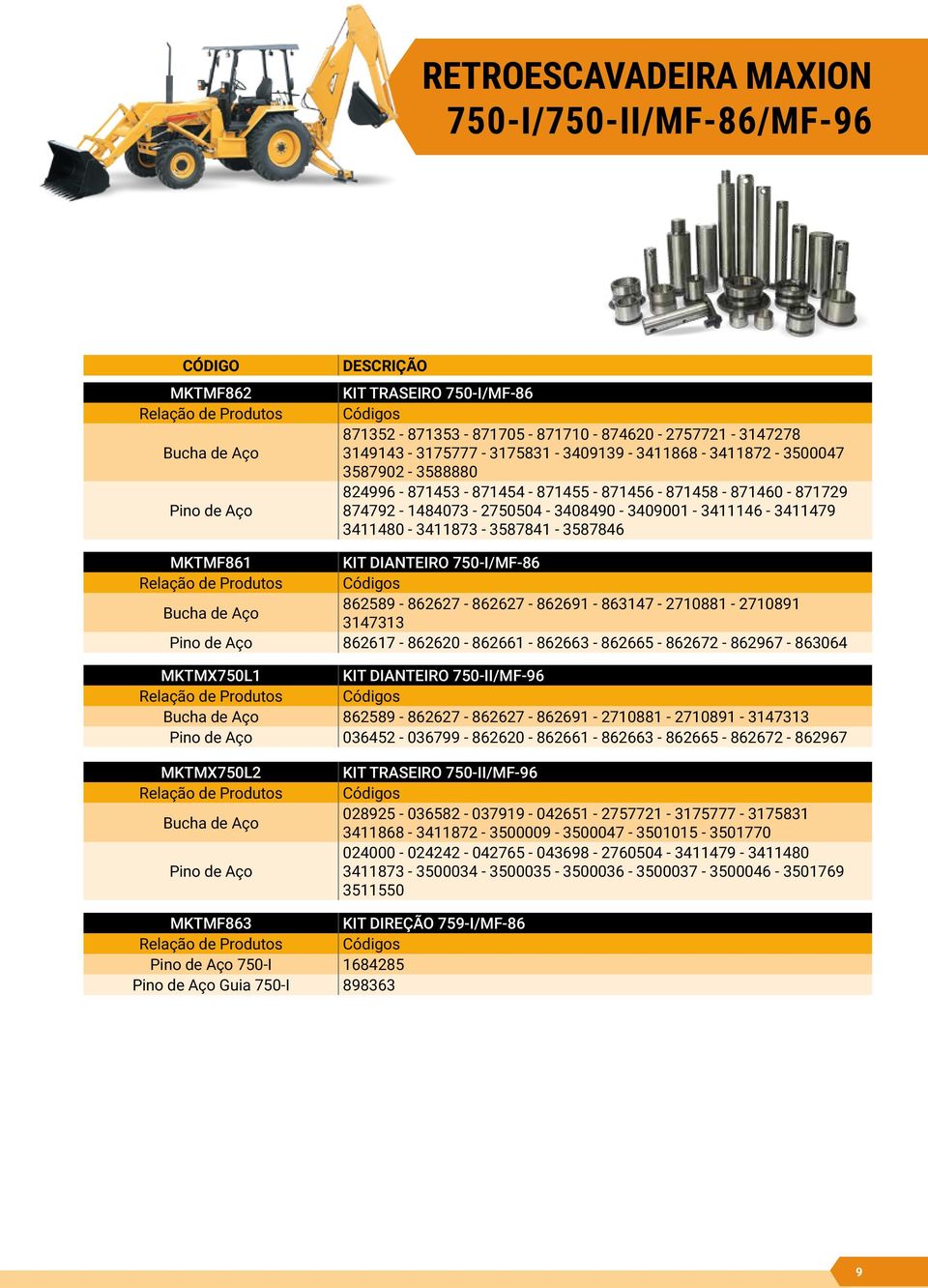 DIANTEIRO 750-I/MF-86 862589-862627 - 862627-862691 - 863147-2710881 - 2710891 3147313 862617-862620 - 862661-862663 - 862665-862672 - 862967-863064 MKTMX750l1 KIT DIANTEIRO 750-II/MF-96