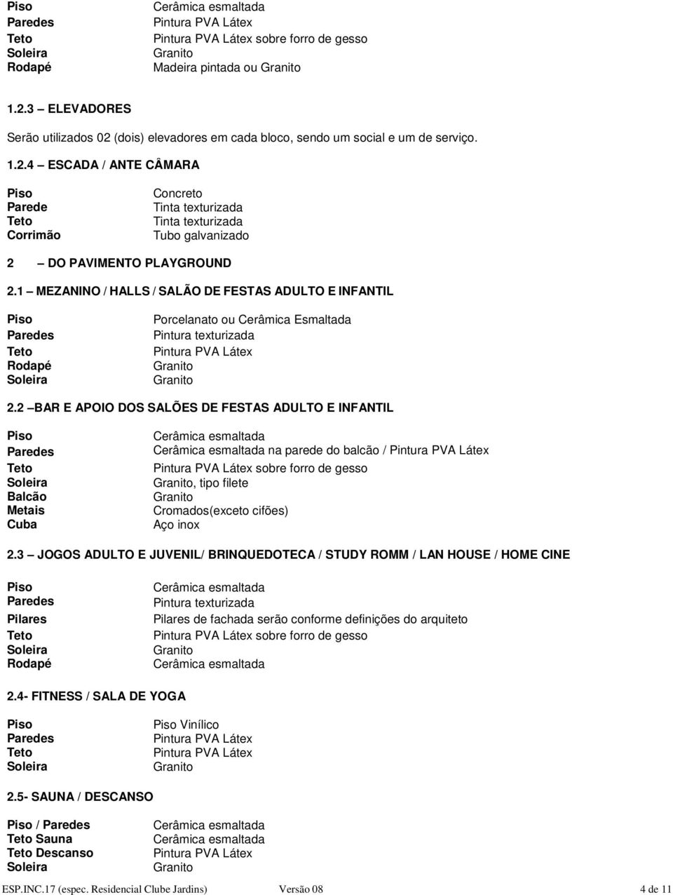 2 BAR E APOIO DOS SALÕES DE FESTAS ADULTO E INFANTIL Balcã Cuba na parede d balcã / sbre frr de gess, tip filete Crmads(excet cifões) Aç inx 2.