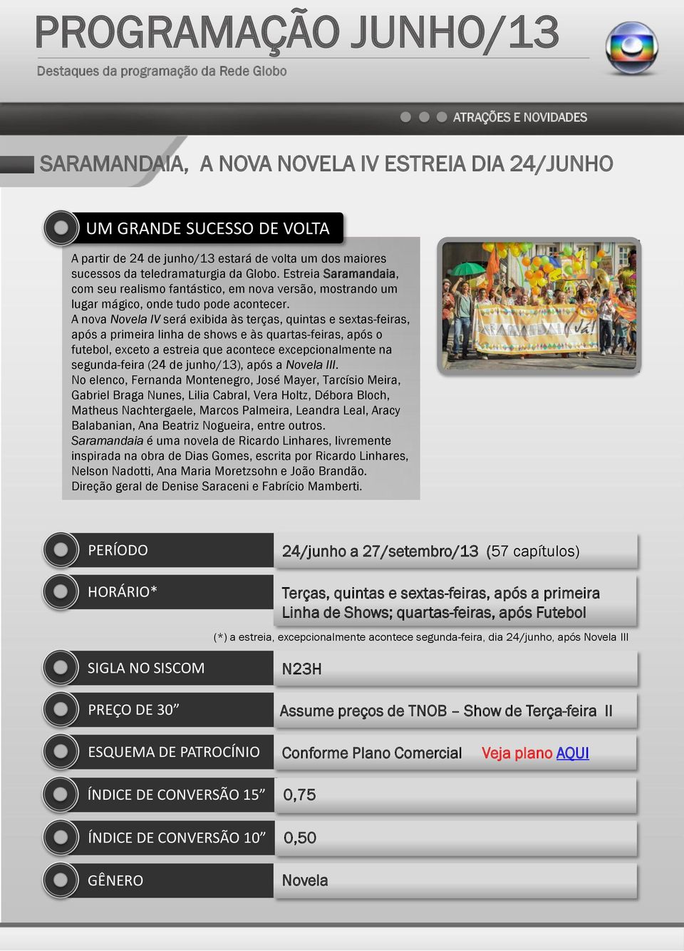 nova Novela IV será exibida às terças, quintas e sextas-feiras, após a primeira linha de shows e às quartas-feiras, após o futebol, exceto a estreia que acontece excepcionalmente na segunda-feira (24