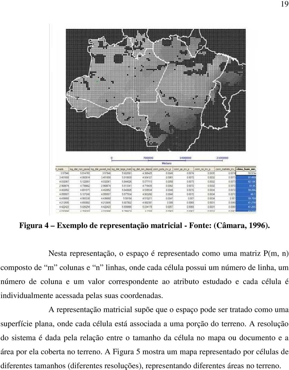 correspondente ao atributo estudado e cada célula é individualmente acessada pelas suas coordenadas.