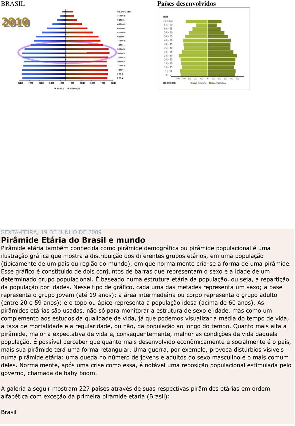 Esse gráfico é constituído de dois conjuntos de barras que representam o sexo e a idade de um determinado grupo populacional.