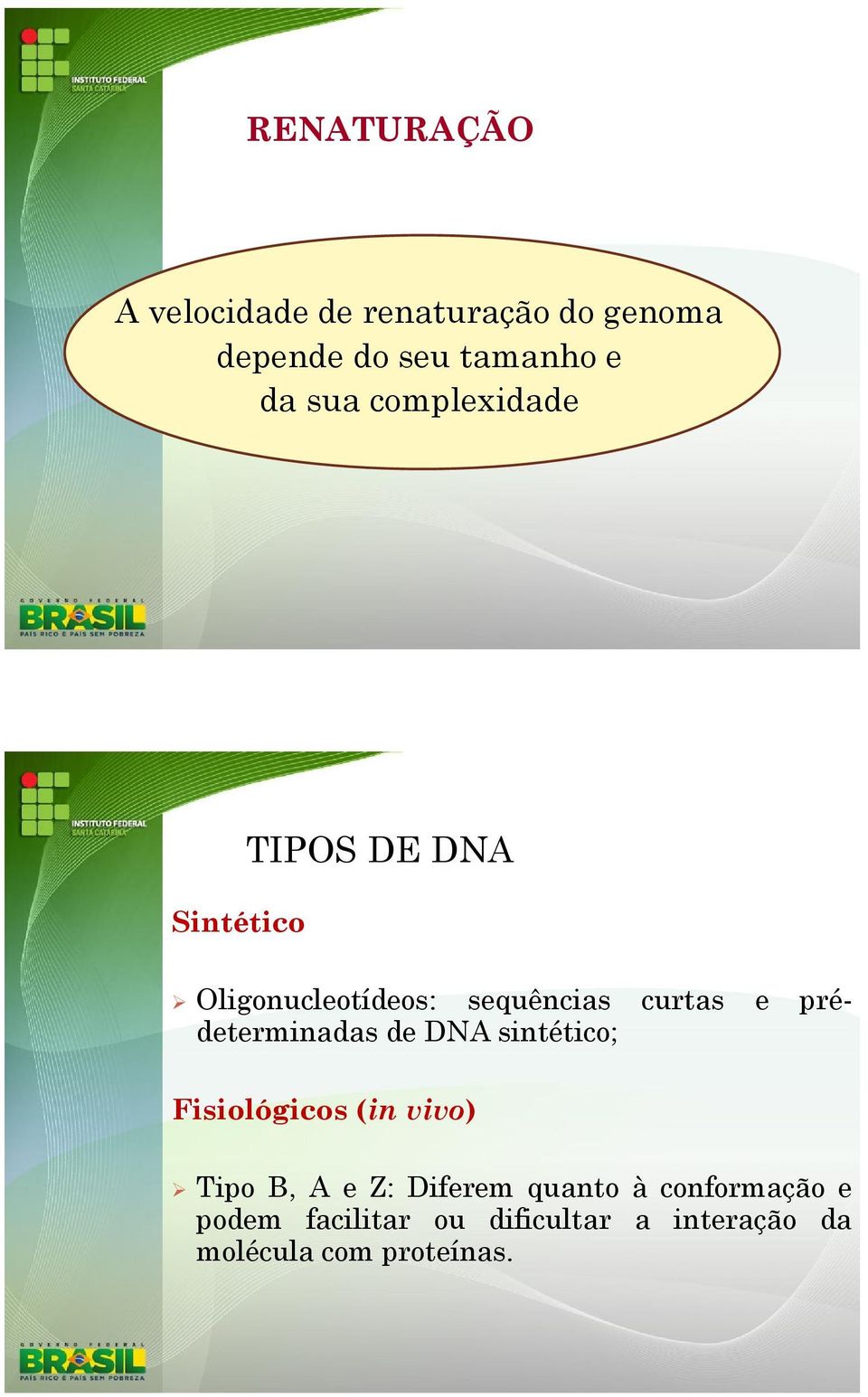 prédeterminadas de DNA sintético; Fisiológicos (in vivo) Tipo B, A e Z: Diferem