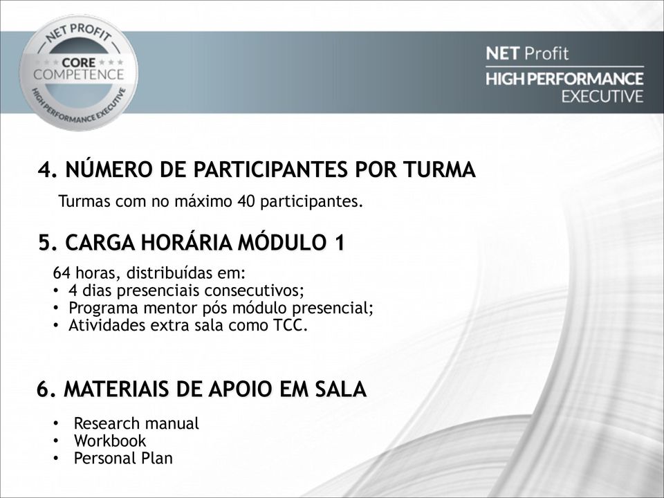 consecutivos; Programa mentor pós módulo presencial; Atividades extra sala