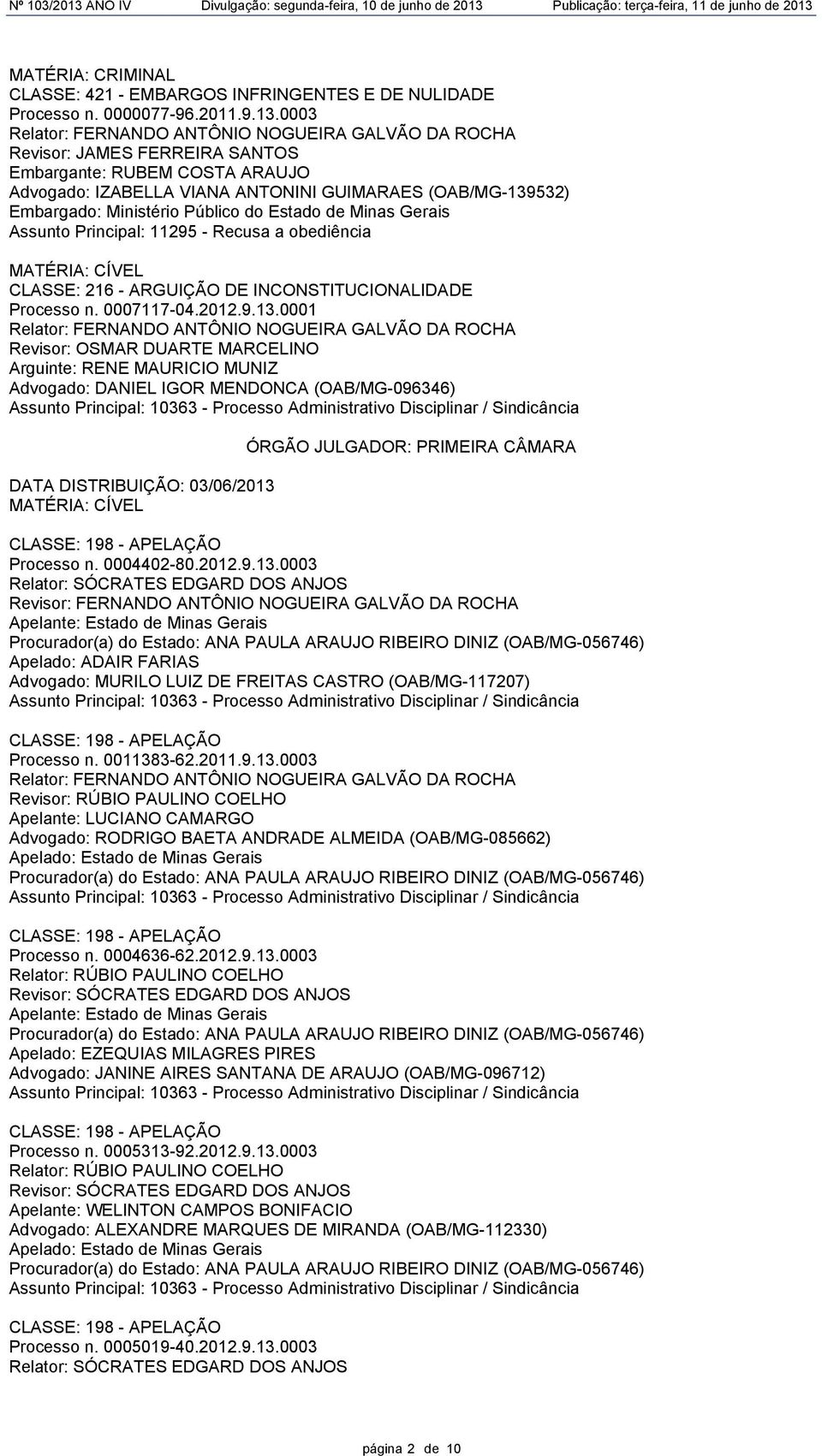 Principal: 11295 - Recusa a obediência CLASSE: 216 - ARGUIÇÃO DE INCONSTITUCIONALIDADE Processo n. 0007117-04.2012.9.13.