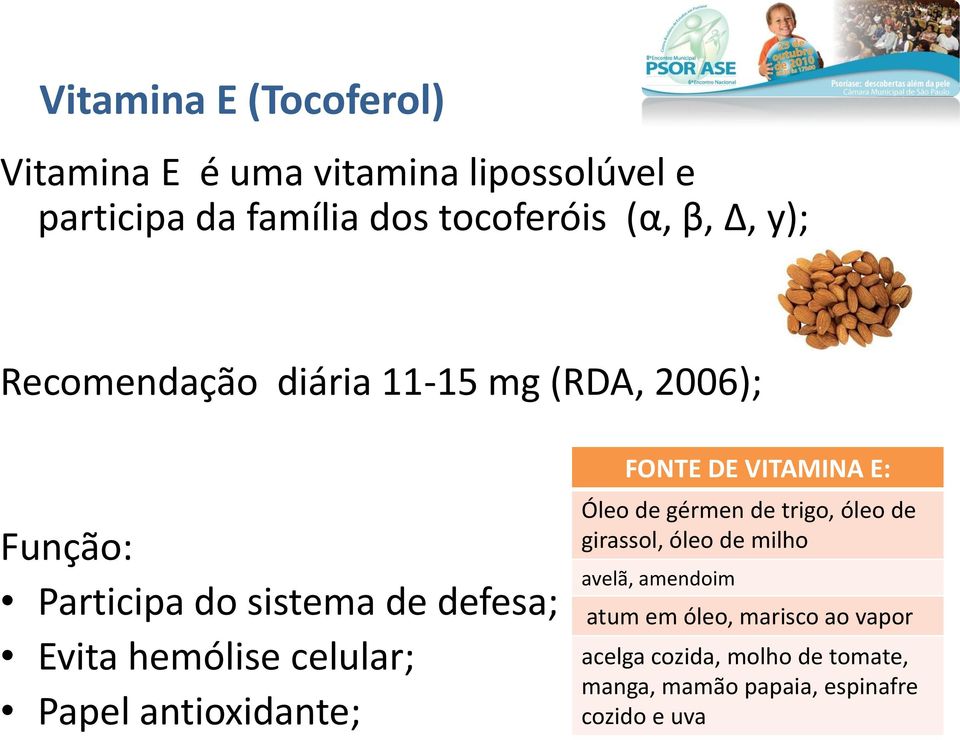 Papel antioxidante; FONTE DE VITAMINA E: Óleo de gérmen de trigo, óleo de girassol, óleo de milho avelã,