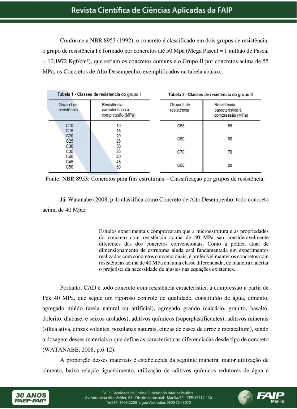 Classificação por grupos de resistência. Já, Watanabe (2008, p.