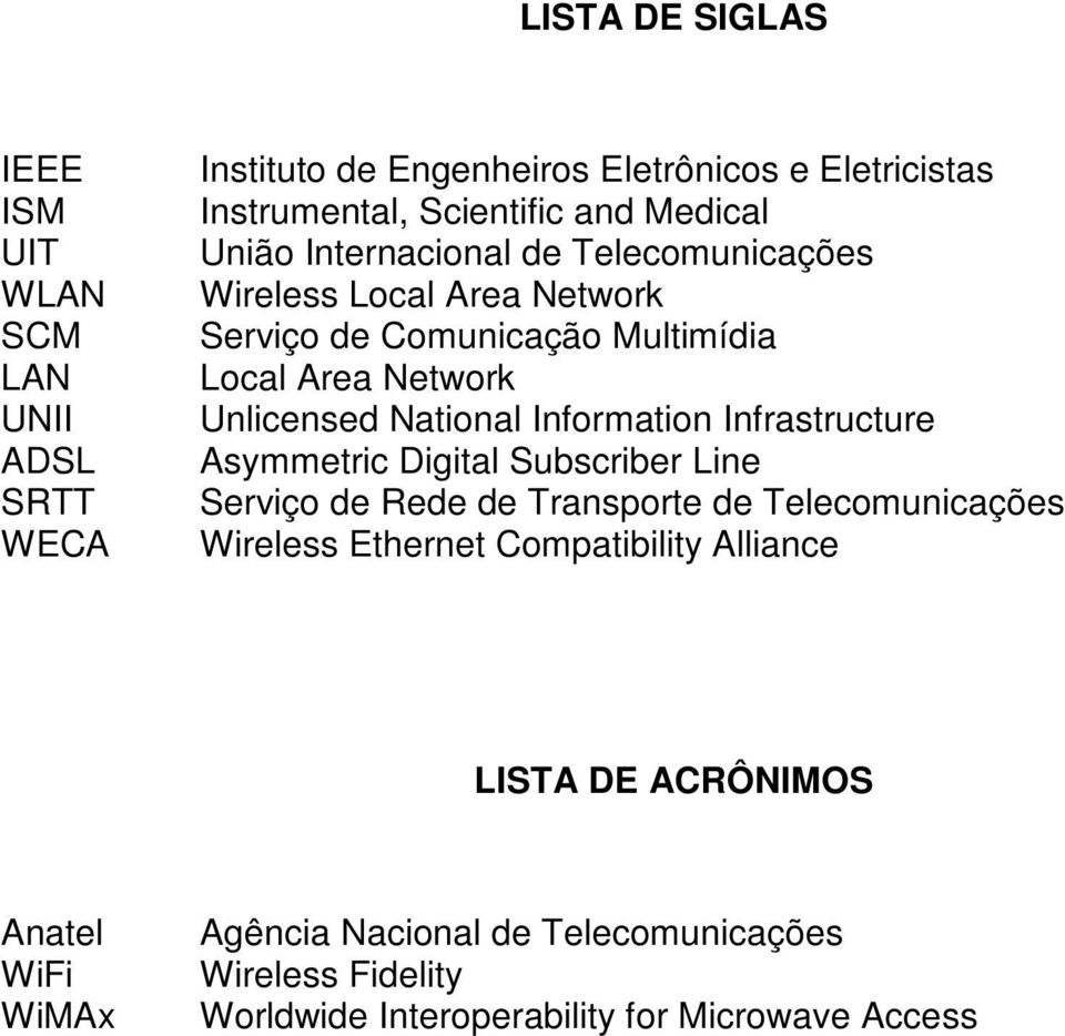 National Information Infrastructure Asymmetric Digital Subscriber Line Serviço de Rede de Transporte de Telecomunicações Wireless Ethernet