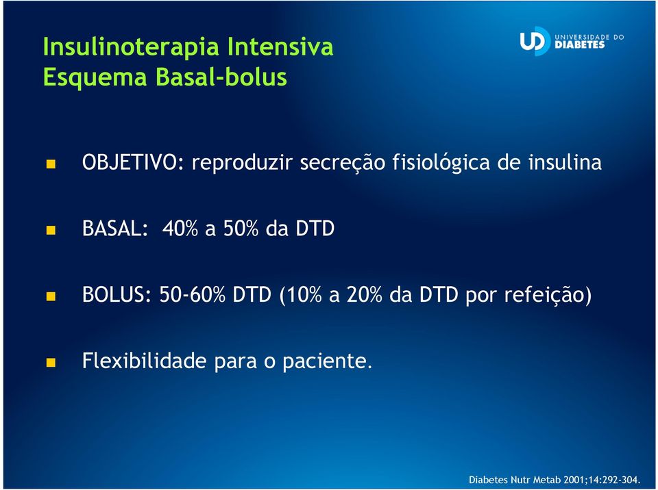 da DTD BOLUS: 50-60% DTD (10% a 20% da DTD por refeição)