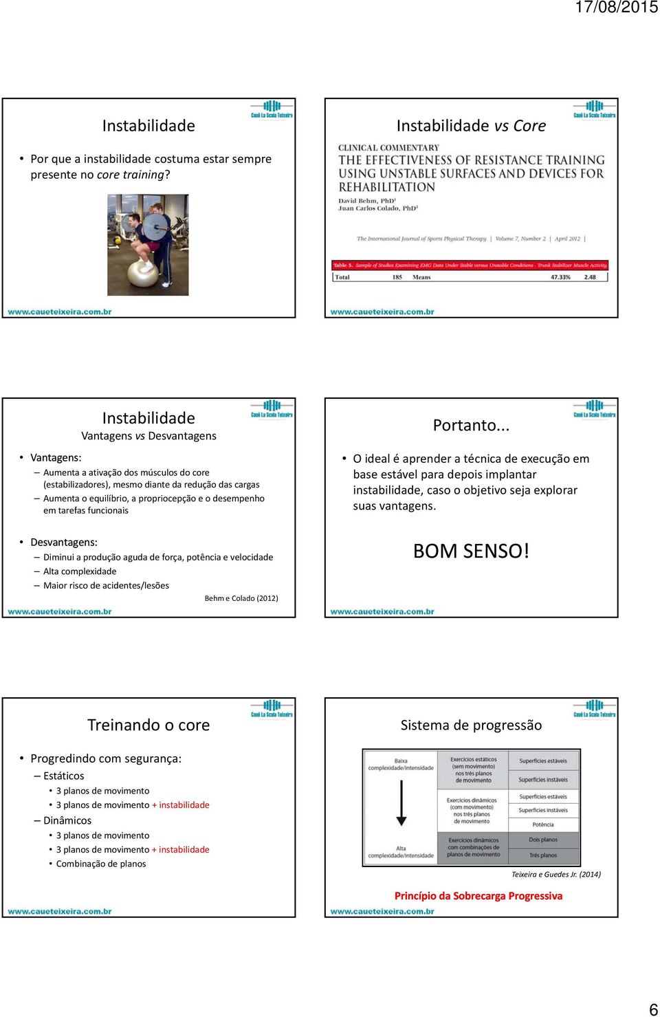 em tarefas funcionais i Desvantagens: Diminui a produção aguda de força, potência e velocidade Alta complexidade Maior risco de acidentes/lesões Behm e Colado (2012) Portanto.