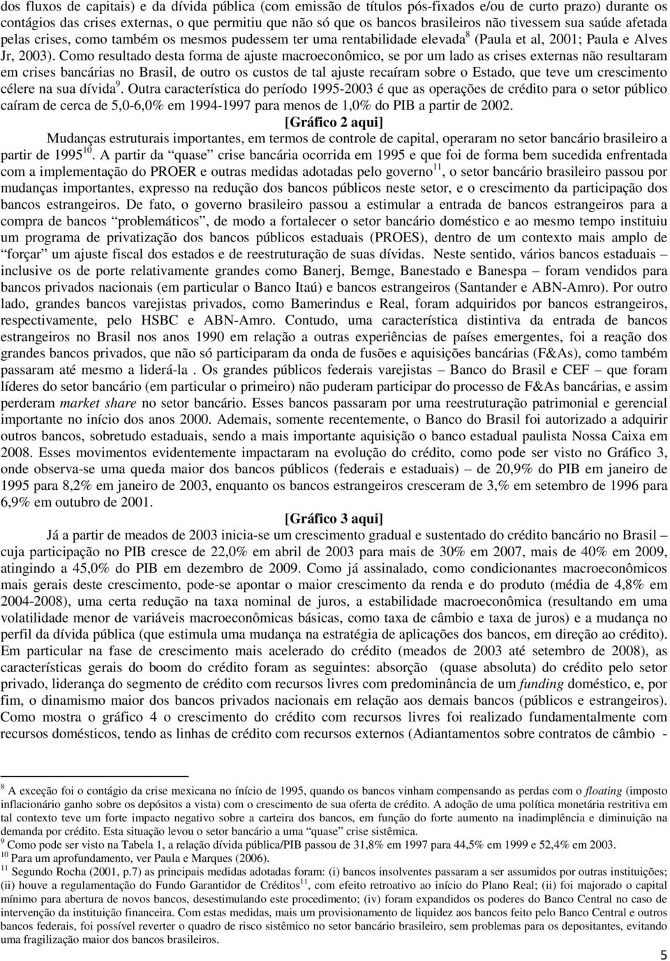 Como resultado desta forma de ajuste macroeconômico, se por um lado as crises externas não resultaram em crises bancárias no Brasil, de outro os custos de tal ajuste recaíram sobre o Estado, que teve