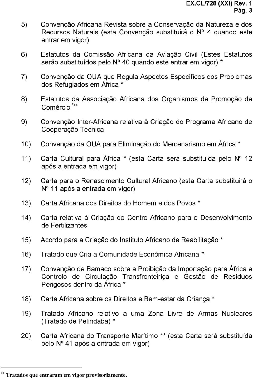 da Associação Africana dos Organismos de Promoção de Comércio * 9) Convenção Inter-Africana relativa à Criação do Programa Africano de Cooperação Técnica 10) Convenção da OUA para Eliminação do