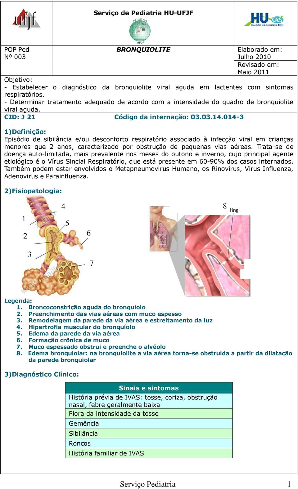 014-3 1)Definição: Episódio de sibilância e/ou desconforto respiratório associado à infecção viral em crianças menores que 2 anos, caracterizado por obstrução de pequenas vias aéreas.