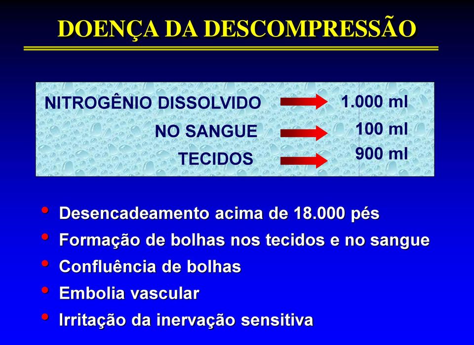 000 pés Formação de bolhas nos tecidos e no sangue