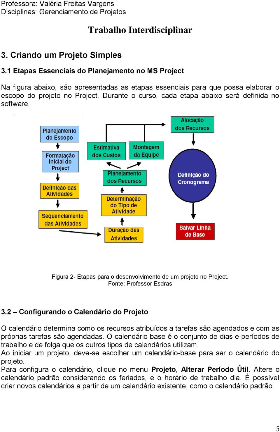 2 Configurando o Calendário do Projeto O calendário determina como os recursos atribuídos a tarefas são agendados e com as próprias tarefas são agendadas.