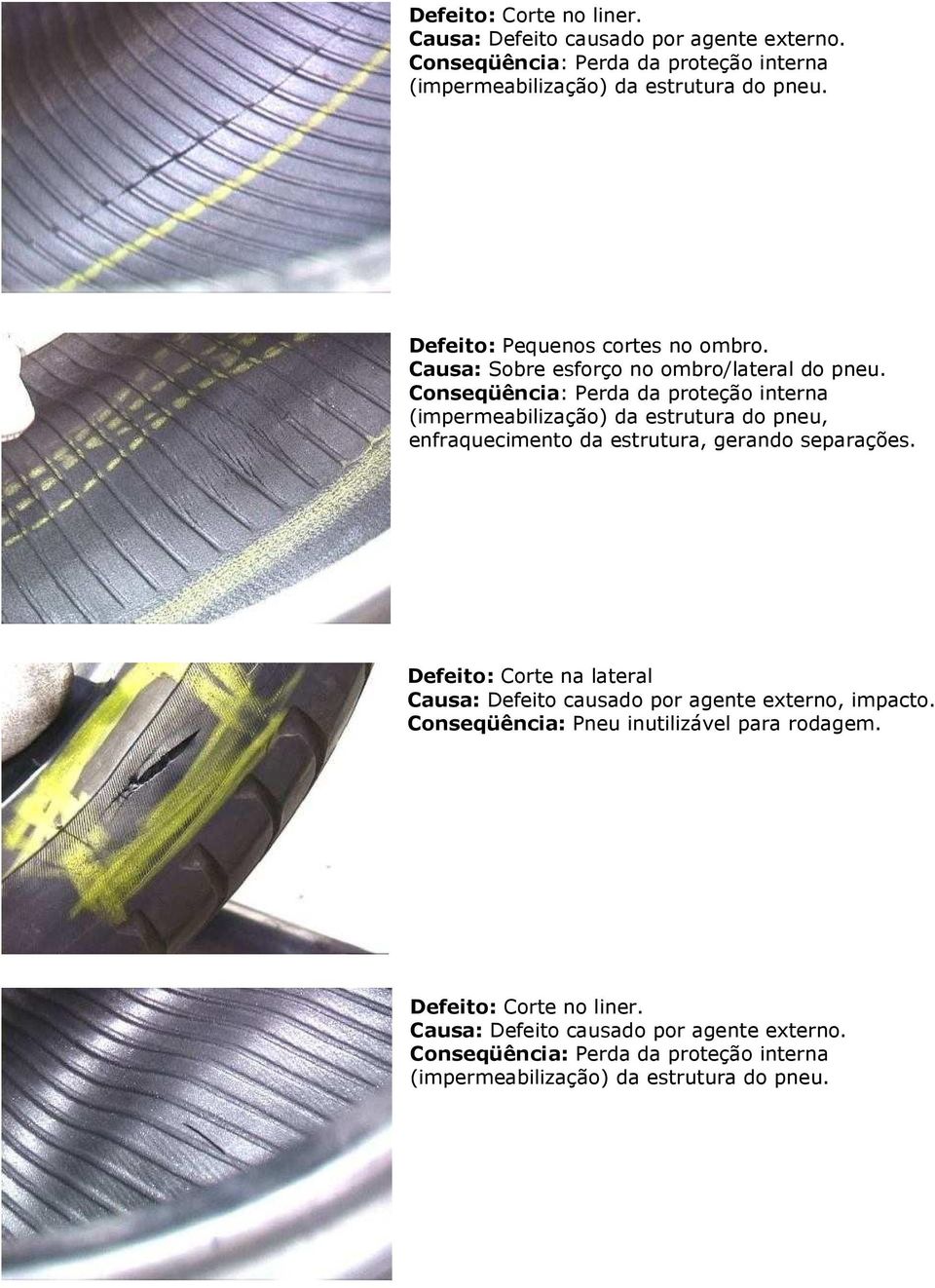 Causa: Sobre esforço no ombro/lateral do (impermeabilização) da estrutura do pneu, enfraquecimento da estrutura,