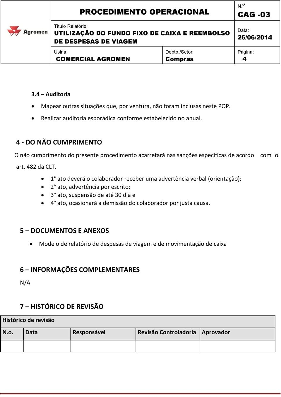 1 ato deverá o colaborador receber uma advertência verbal (orientação); 2 ato, advertência por escrito; 3 ato, suspensão de até 30 dia e 4 ato, ocasionará a demissão do