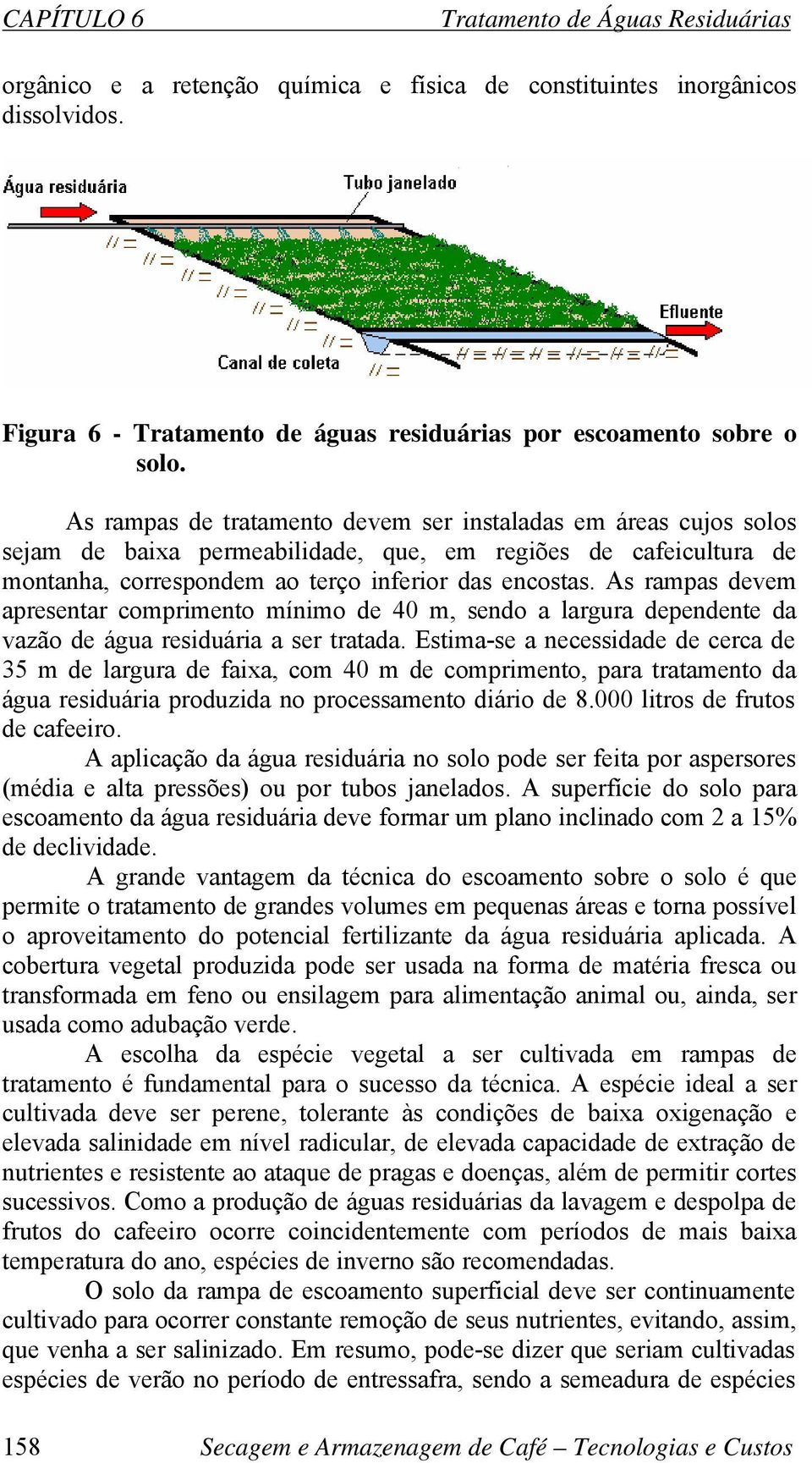 As rampas devem apresentar comprimento mínimo de 40 m, sendo a largura dependente da vazão de água residuária a ser tratada.