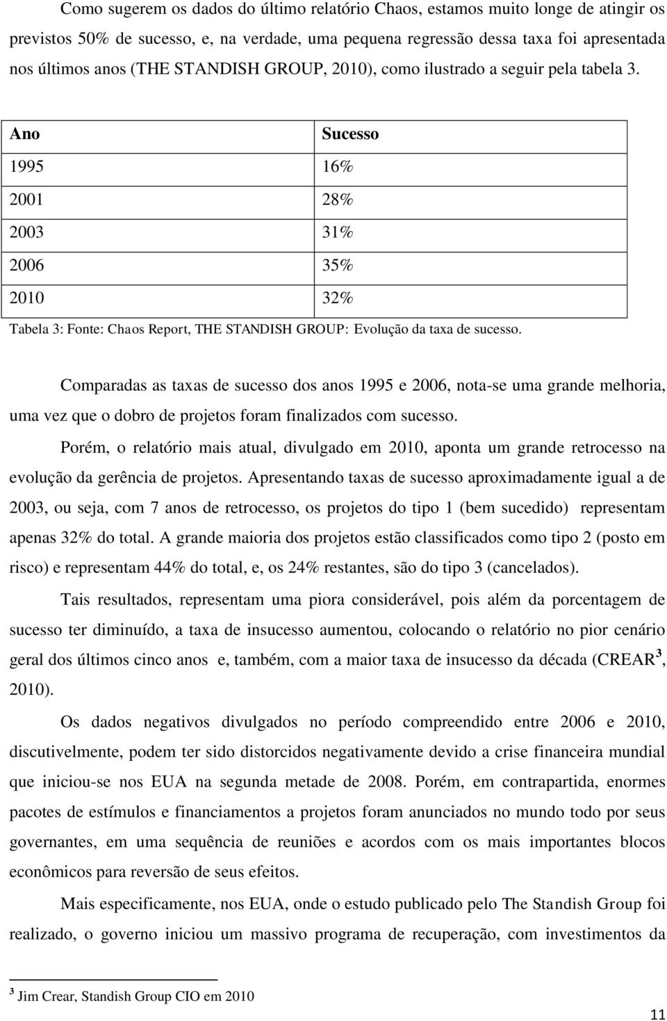 Comparadas as taxas de sucesso dos anos 1995 e 2006, nota-se uma grande melhoria, uma vez que o dobro de projetos foram finalizados com sucesso.