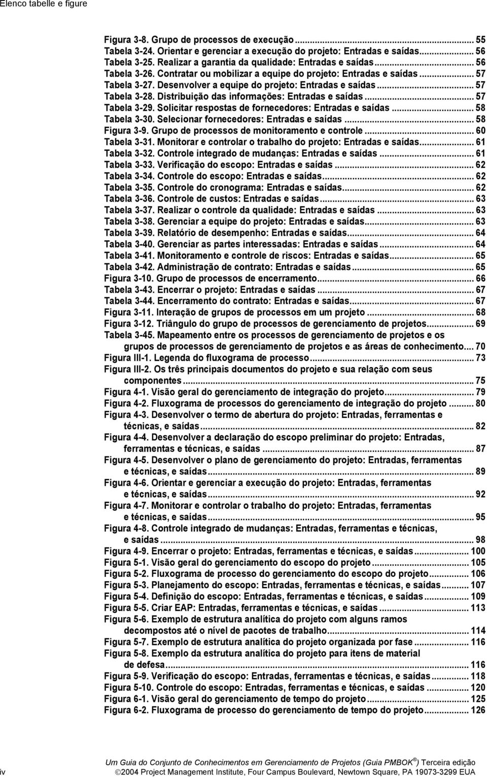 Desenvolver a equipe do projeto: Entradas e saídas... 57 Tabela 3-28. Distribuição das informações: Entradas e saídas... 57 Tabela 3-29. Solicitar respostas de fornecedores: Entradas e saídas.