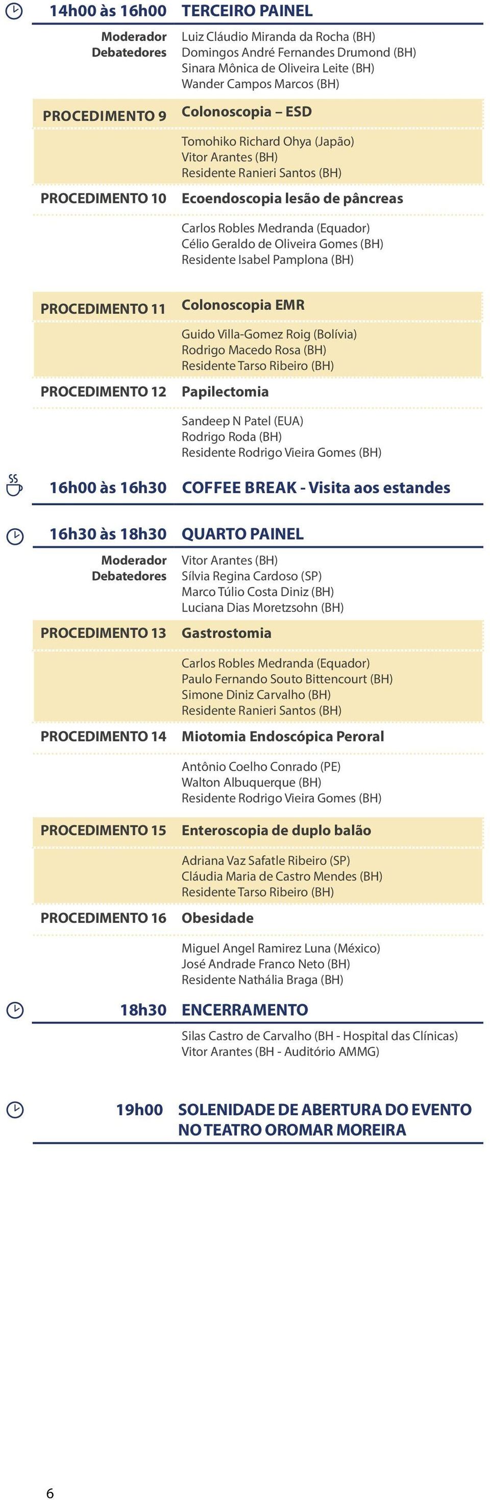 Residente Isabel Pamplona (BH) PROCEDIMENTO 11 Colonoscopia EMR PROCEDIMENTO 12 Guido Villa-Gomez Roig (Bolívia) Rodrigo Macedo Rosa (BH) Residente Tarso Ribeiro (BH) Papilectomia Sandeep N Patel