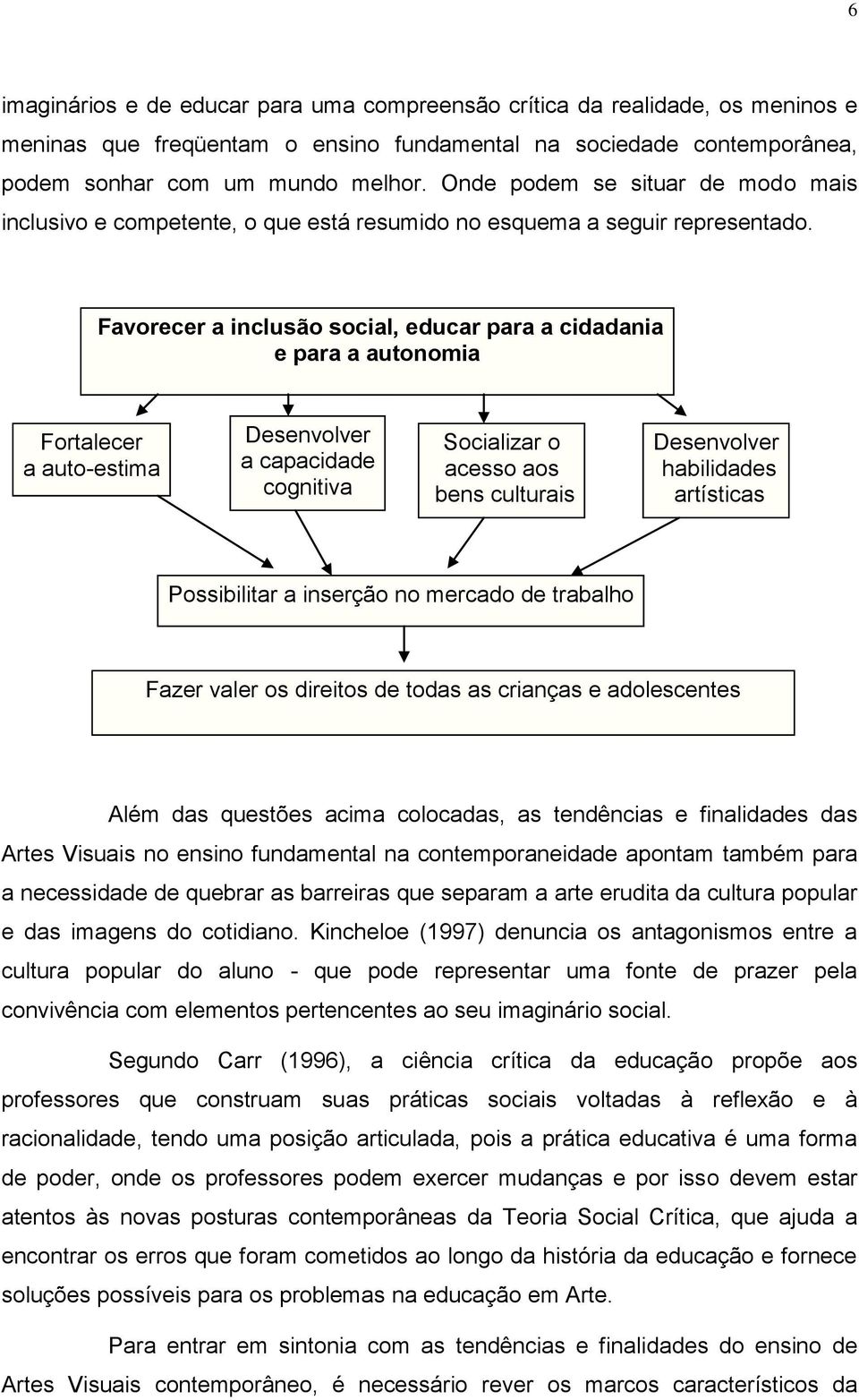 Favorecer a inclusão social, educar para a cidadania e para a autonomia Fortalecer a auto-estima Desenvolver a capacidade cognitiva Socializar o acesso aos bens culturais Desenvolver habilidades