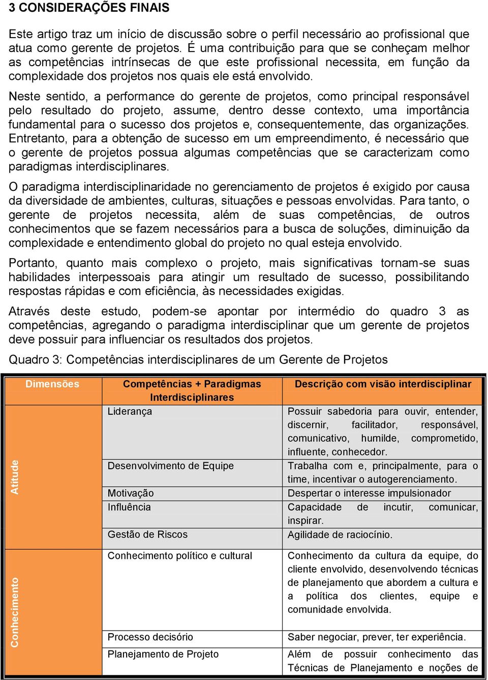 Neste sentido, a performance do gerente de projetos, como principal responsável pelo resultado do projeto, assume, dentro desse contexto, uma importância fundamental para o sucesso dos projetos e,