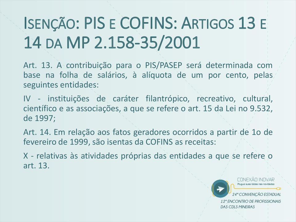 A contribuição para o PIS/PASEP será determinada com base na folha de salários, à alíquota de um por cento, pelas seguintes entidades: