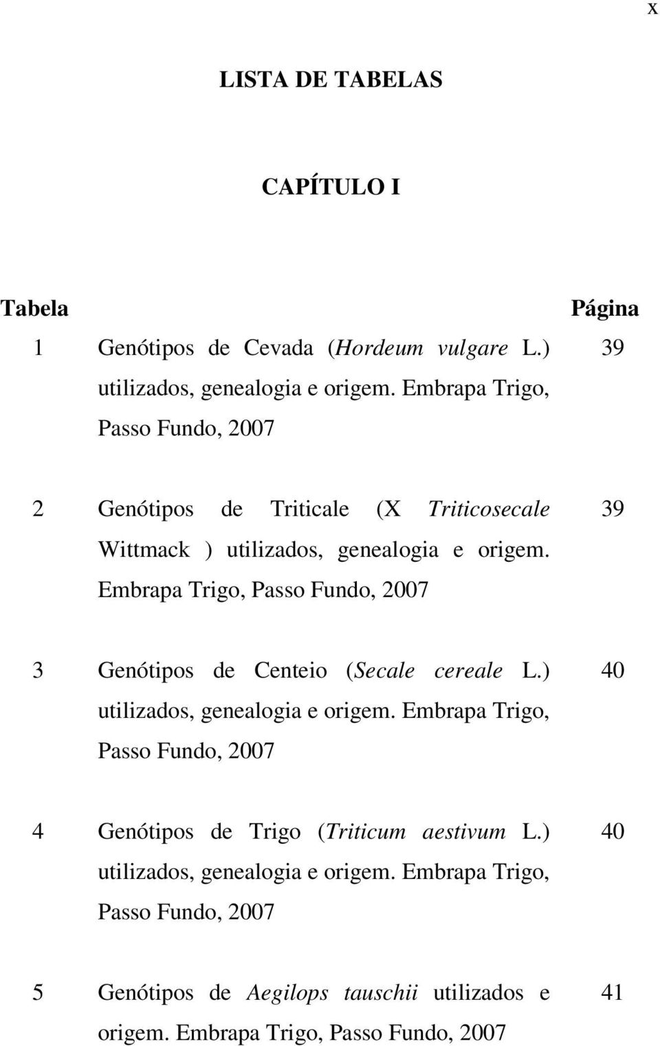 Embrapa Trigo, Passo Fundo, 27 39 3 Genótipos de Centeio (Secale cereale L.) utilizados, genealogia e origem.