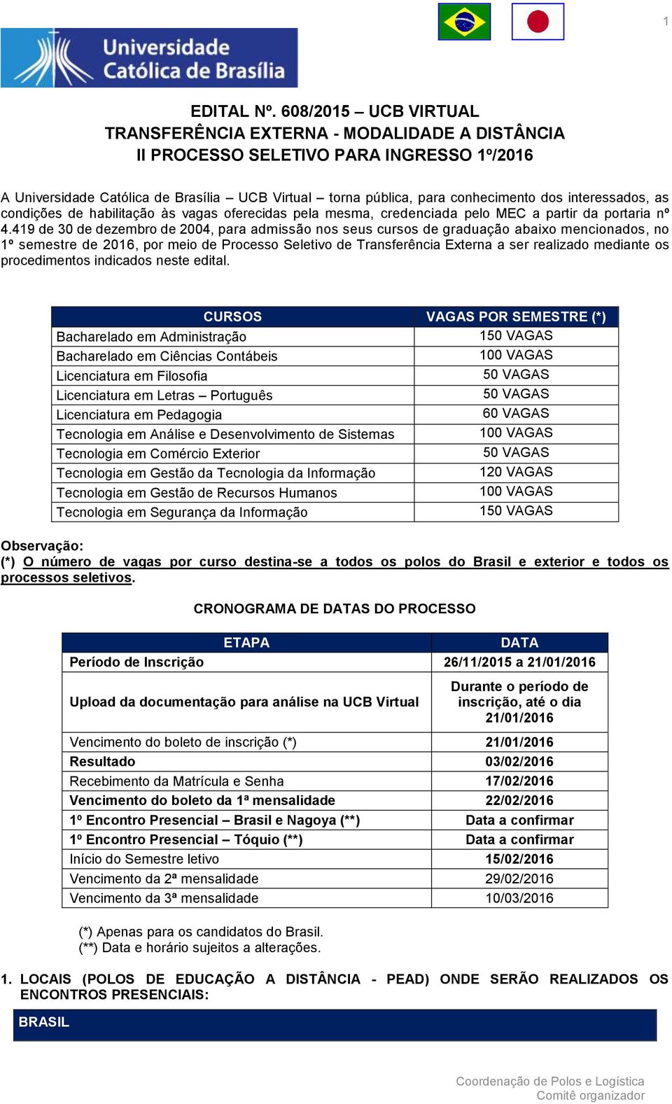 interessados, as condições de habilitação às vagas oferecidas pela mesma, credenciada pelo MEC a partir da portaria nº 4.