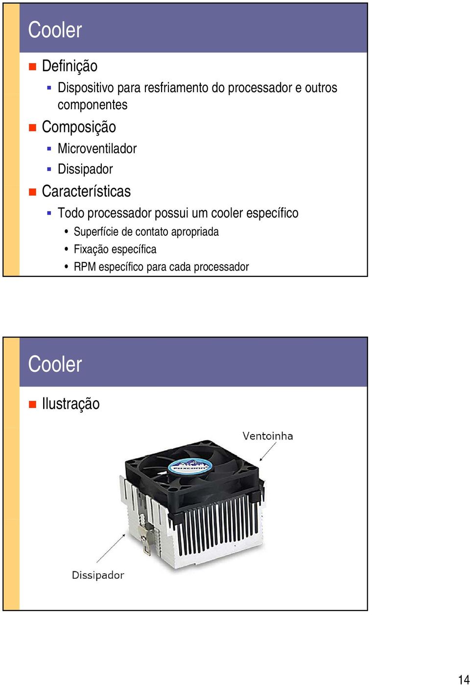 processador possui um cooler específico Superfície de contato apropriada